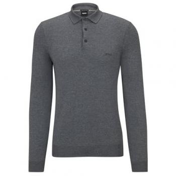 Boss Men's Bono Long Sleeve Polo Sweater in Medium Grey