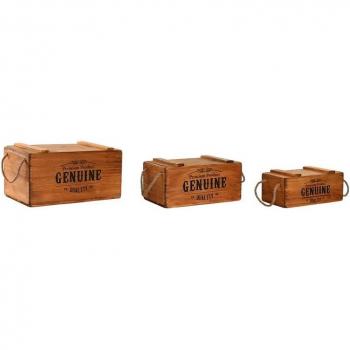 Caja de Almacenamiento de Abeto con Asa y Tapa (Set de 3)