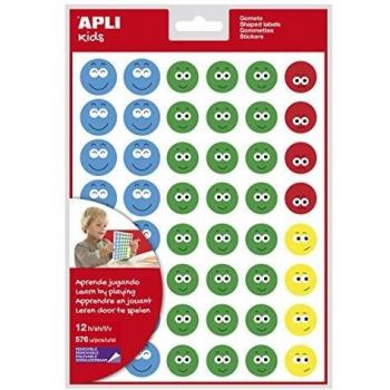 APLI Kids 14811 - Bolsa de gomets cara feliz-2, 12 hojas adhesivo removiblet, Surtido II