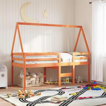 Cama alta con techo de madera maciza de pino marrón cera 80x200 cm Vidaxl Marrón