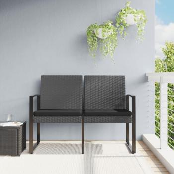 Banco jardín 2 plazas con cojines de polipropileno y aspecto de ratán gris oscuro Vidaxl