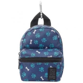 Mini mochila para mascotas estampado huesitos - Gary, 9.5 x 13 x 5.5 cm, 2 bolsillos con cremallera, mosquetón para colgar, fácil de limpiar, estampado huesitos azul