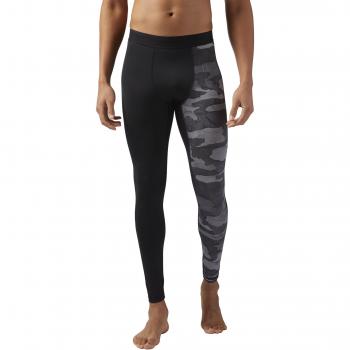 Reebok Compression Tight-AOP Mallas, Hombre, Negro