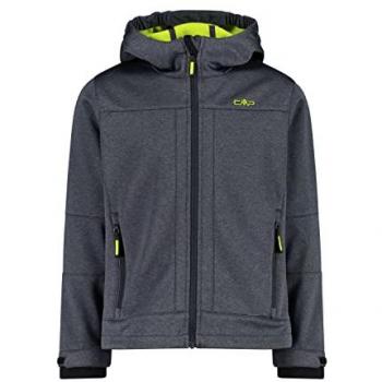 Chaqueta Softshell Infantil CMP con Forro Polar, Capucha Fija, Color Gris Oscuro y Verde