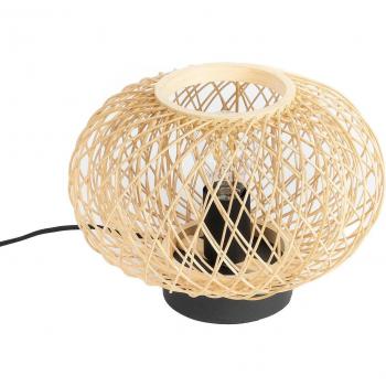 Lámpara de mesa Solvira de Lindby, mimbre y bambú, redonda, color marrón, para salón y comedor, 1 lámpara E27