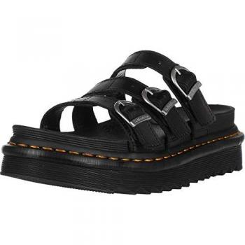 Sandalia Dr. Martens Blaire Slide Negra - Cuero Natural con Plantilla de Imitación de Cuero, Talla 39/6 US