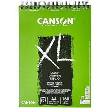 Bloc de Dibujo Canson XL A4, 50 Hojas Microperforadas de 160 gramos con Espiral y Grano Fino