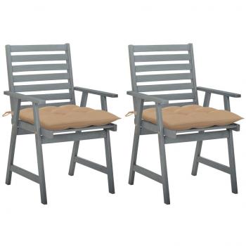 Sillas de comedor jardín 2 uds madera maciza acacia con cojines