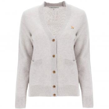 Maison Kitsuné Women's Grey Wool Logo Cardigan - Size Large