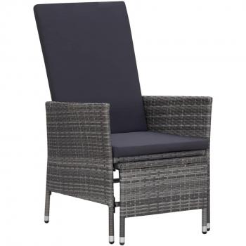 Reclining Garden Chair with Cushions in Grey Poly Rattan
