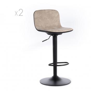 Set de 2 taburetes de microfibra beige y negro con estructura metálica
