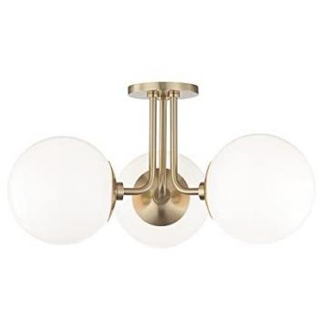 Stella 3-Light Semi-Flush Mount Ceiling Light in Aged Brass and Glass