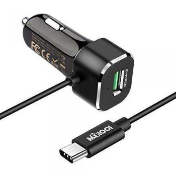 USB Tipo-C Cargador de Coche con Carga Rápida 3A 33W USB C Car Charger con Quick Charge para Nexus 5P, Nexus 6P, LG G5, Galaxy, Nokia（Negro）- Milool