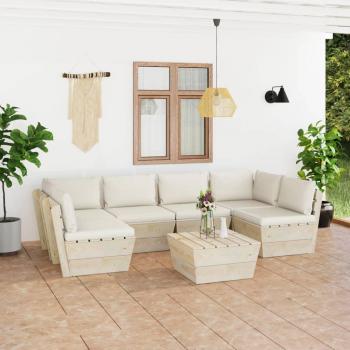 Conjunto de sofás de jardín en palets de madera de abeto con cojines (7 piezas)