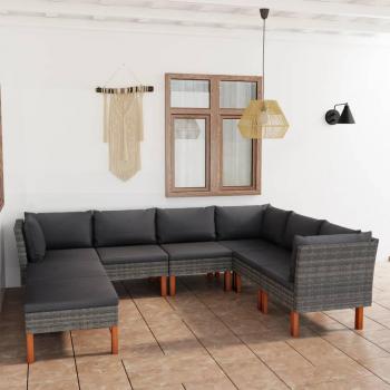 8-Piece Grey Poly Rattan Garden Lounge Set with Cushions