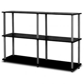 Furinno Turn-N-Tube 3-Tier Double Size Storage Display Rack, Black/Grey