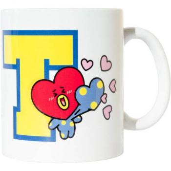Taza de desayuno con diseño BT21 Tata y Erik en color blanco y amarillo - Producto oficial con licencia