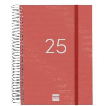 Finocam - Agenda Espiral Year 2025 Rojo 1 Día Página Enero 2025 - Diciembre 2025 (12 meses) Español