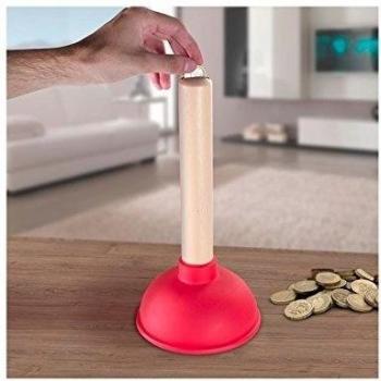 Hucha Innovadora de Plástico con Ventosa, Diseño Único, Ranura y Tapón Incluido, Dimensiones 15 x 31 cm
