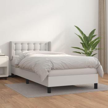 Cama box spring de muelles con colchón blanco 100x200 cm en cuero sintético Vidaxl