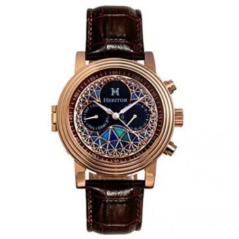 Heritor Automatic Men's Legacy Leather Band Watch with Day/Date - Brown/Rose Gold