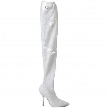 White Sequin Knee-High Stiletto Boots - Dolce & Gabbana, Over-knee Boots, female, Size: 10 US