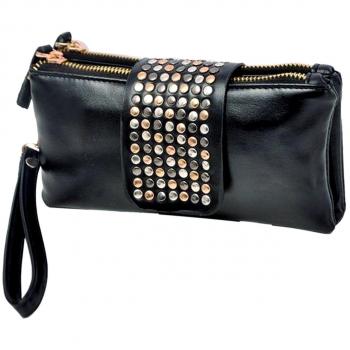 Vococal - Remache de bolsos de mujer cartera monedero mujer PU cuero cartera negra mujer noche bolsos