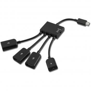 kwmobile Adaptador 4en1 para Smartphone/Tablet - Splitter Micro USB OTG para Tablet y móvil - Distribuidor Negro