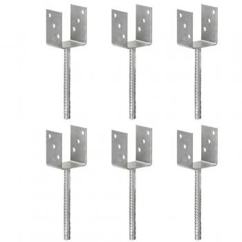 Estacas para Valla 6 Piezas Acero Galvanizado Plateado 8x6x30 cm