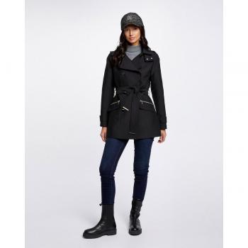 Trench Morgan con capucha, media longitud, ajuste regular, color negro