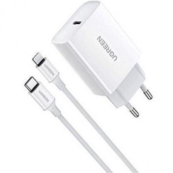 UGREEN 18W Cargador USB C Power Delivery 3.0, Tipo C Cargador de Carga Rapida QC4.0/ QC 3.0 Compatible para iPhone 12, 12 Pro, SE 2020, 11, 11 Pro, 11 Pro Max, X, XR, 8, iPad Pro y Xiaomi Redmi Note 8