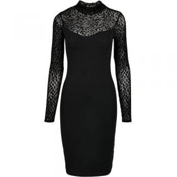 Urban Classics Women's Flock Lace Turtleneck Dress in Black XS