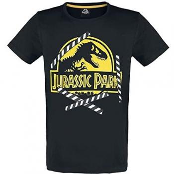 Jurassic Park Logo Under Construction Hombre Camiseta Negro L, 100% algodón, Regular