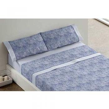 Burrito Blanco Juego de Sábanas 393 con Diseño Estampado de Estucado Algodón 100% 200 Hilos Cama de Matrimonio de 135x190 hasta 135x200 cm/Juego de Cama 135, Color Azul