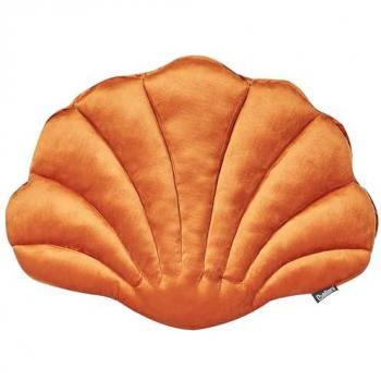 Cojín Decorativo de Terciopelo Naranja en Forma de Concha Marina, Patrón Liso, Tema Marino