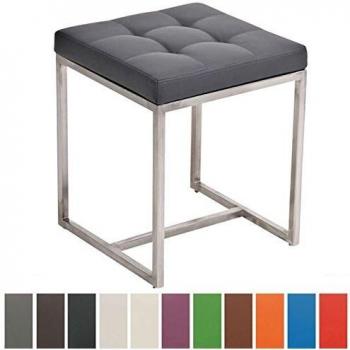 Taburete Bajo Barci Gris de Simil Cuero con Alta Calidad de Relleno y Base de Acero Inoxidable - Altura 48 cm