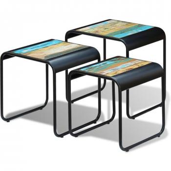 vidaXL Three Piece Nesting Tables Solid Reclaimed Wood