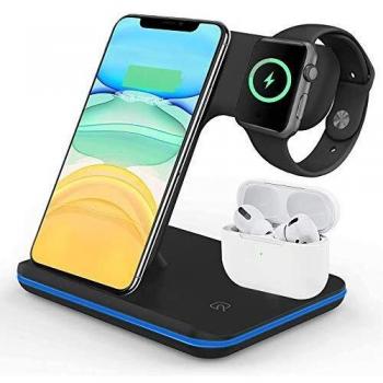 VESSTT Cargador inalámbrico Rápido, Estación de Carga Rápida Qi Inalámbrica 3 en 1 Soportes de Carga de para para iPhone 11/11 Pro MAX/X/XS MAX / 8 iWatch Series 1/2/3/4/5 Airpods 2