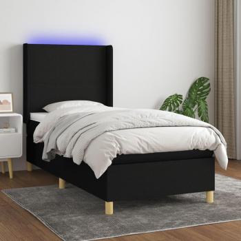 Cama de muelles con colchón y luces LED tela negra 100x200 cm vidaXL
