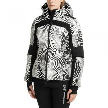 Emporio Armani EA7 Multicolor Abstract Ski Jacket with Hood for Women, Size S