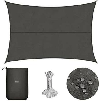 Sekey Toldo Vela de Sombra Impermeable 4x6m Rectangular Protección Rayos UV, Resistente al Desgarro, para Terraza Balcon Patio Exteriores Jardín, con Ojales y Cuerdas de Fijación, Gris Claro