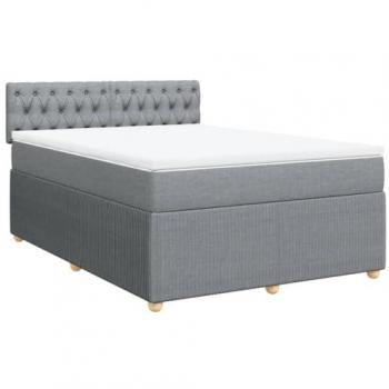 Cama box spring con colchón tela gris claro 140x190 cm