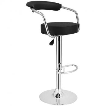 LANGRIA Taburete de Bar Madrid Piel Sintética, Respaldo Semicircular, Base, Reposapiés, Reposabrazos Acero Cromado, Altura Ajustable, Capacidad Max. 120kg, para Bar, Cocina, Terraza