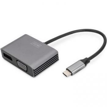 Adaptador Gráfico USB Tipo-C 4K 2 en 1 DisplayPort + VGA, 20 cm, Aluminio Plata