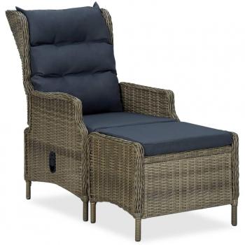 Adjustable Garden Recliner Chair with Footrest in Brown Poly Rattan