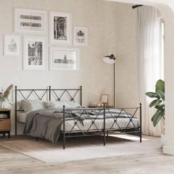 Cama con cabecero y estribo de metal negro, tamaño 140x190 cm