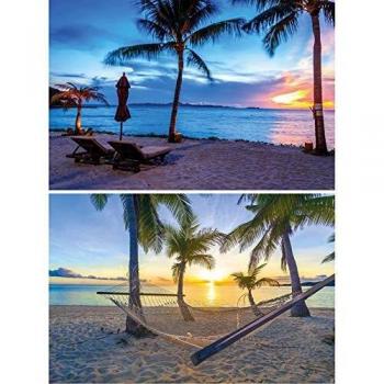 GREAT ART Set de 2 Posters XXL - Playas de ensueño crepúsculo y Puente Colgante anochecer mar Tarde Naturaleza Paisaje Mural decoración Mural póster Foto de la Pared