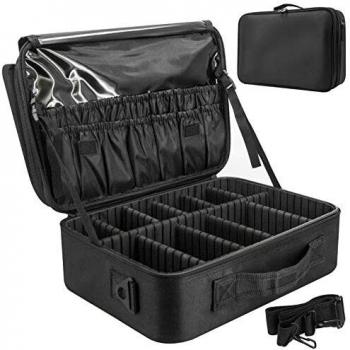 Neceser Maquillaje Maletin Organizador Mujer: Kit de Maquillaje Maleta Neceser Ligera - Organizador Bolsa Profesional Bolso Maletín de Cosméticos Viaje Portable con Divisiones Extraíbles & Bandolera
