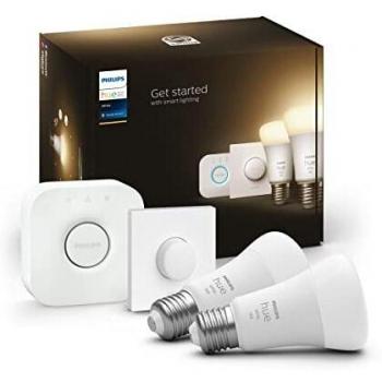 Philips Hue - Bombilla LED Inteligente, A60 E27, Luz Cálida Regulable, 75W, 1055 Lúmenes, Compatible con Alexa y Google Home - Pack de 3 Bombillas LED Inteligentes + Boón Inteligente + Hue Bridge