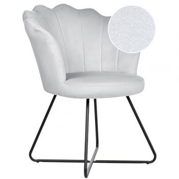 Sillón Sin Reposabrazos de Terciopelo Gris con Respaldo en Concha y Estructura de Metal Negro Diseño Clásico Vintage